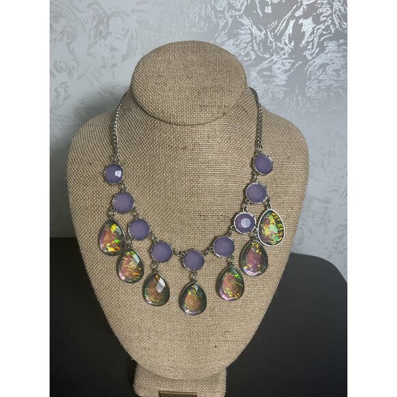 Charming Charlie Statement Necklace With Purple Stones & Iridescent Teardrop Cha - Picture 1 of 4